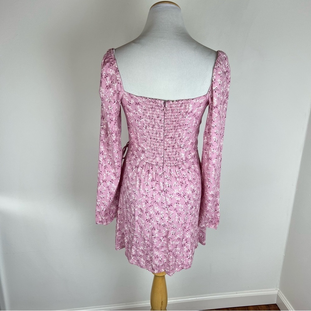 Reformation Rosalie Long Sleeve Mini Dress Cherry Blossom Pink Floral Size 4 - Picture 7 of 9